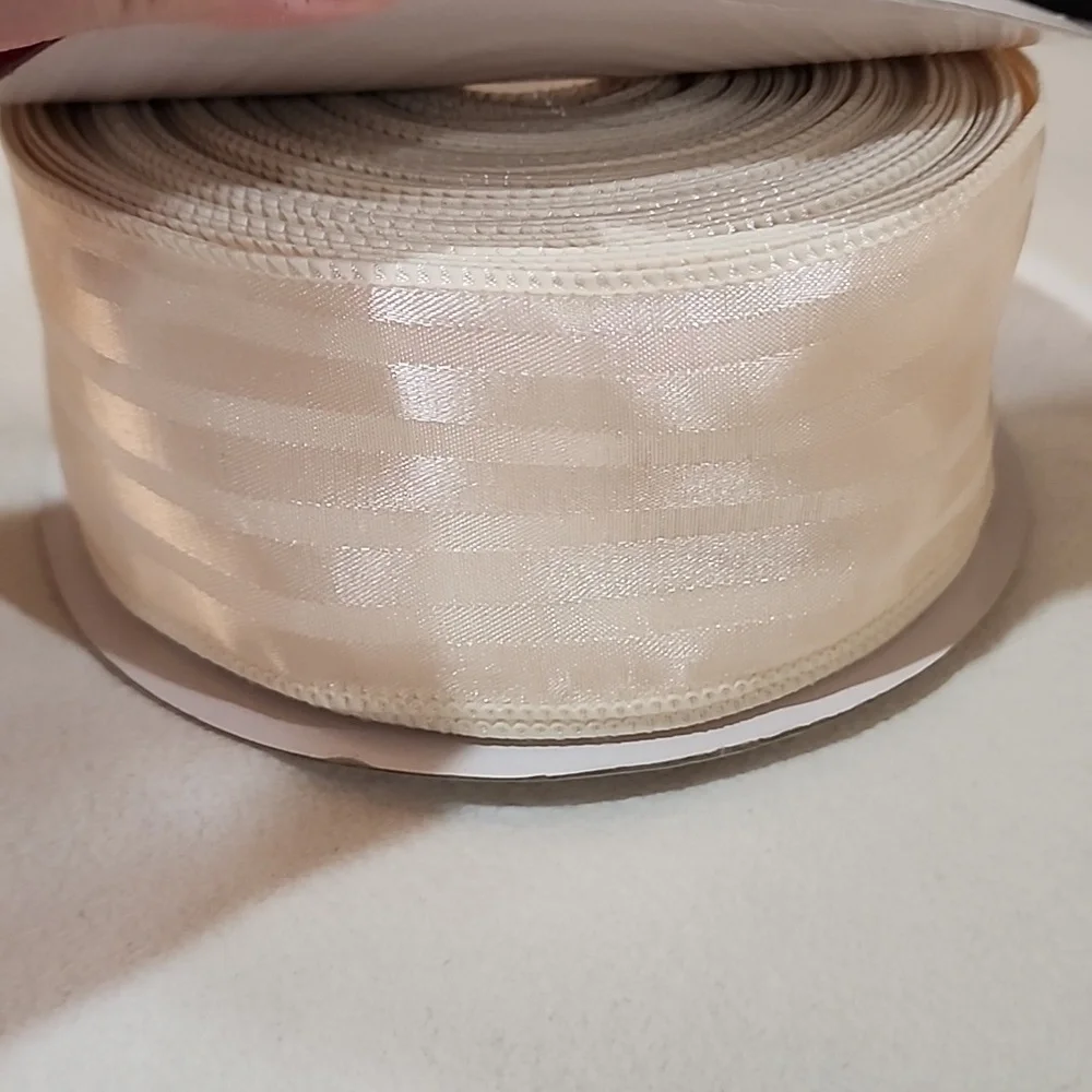 3 Rolls Ivory Stripe Kirkland Wire-edged Ribbon 2-1/2